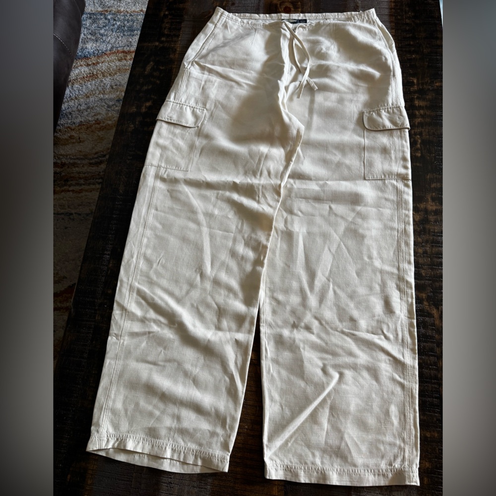 🎀Womens Silk Linen Blend Pants Drawstring Waist Cream Color Tommy Bahama Brand